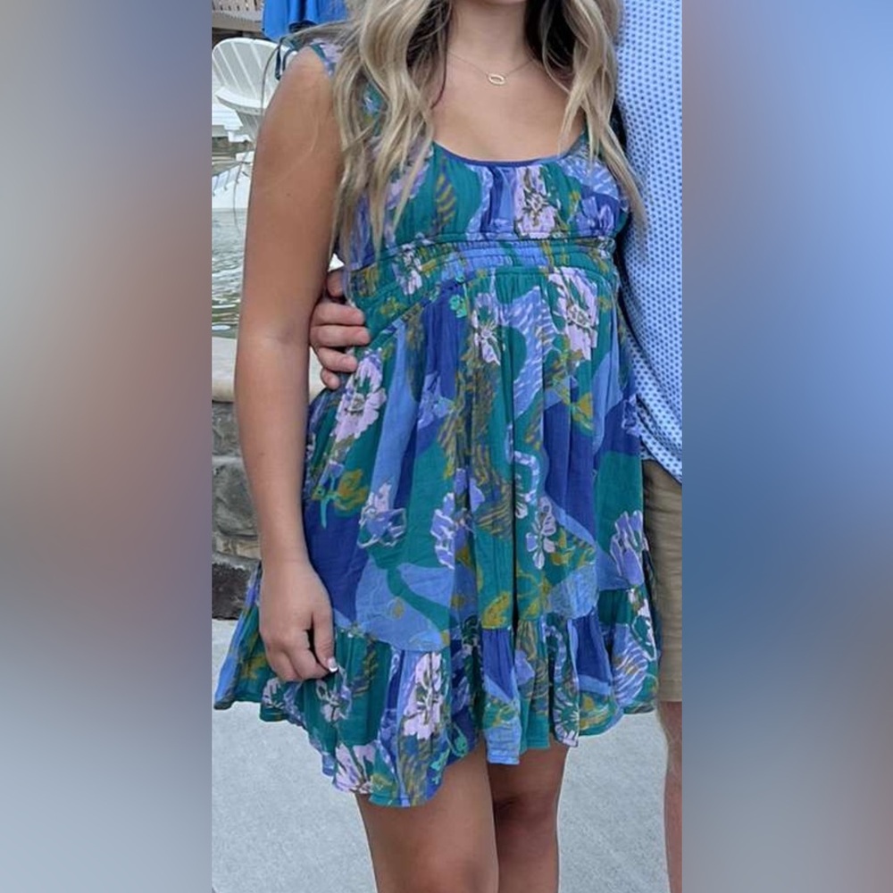 FREE PEOPLE VERNON MINI DRESS color: blue+green+multi size: s